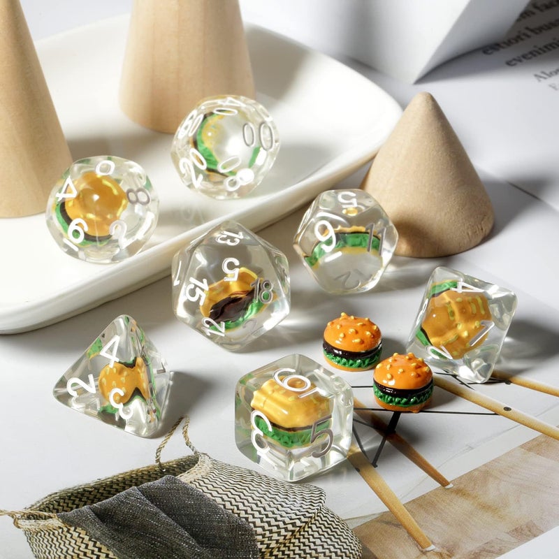 DNDND Hamburger Dungeons and Dragons Dice, 7PCS Resin DND Dice Set with Velvet Bag for D&D Role Playing Games and Tabletop Games（Hamburger - Image 5